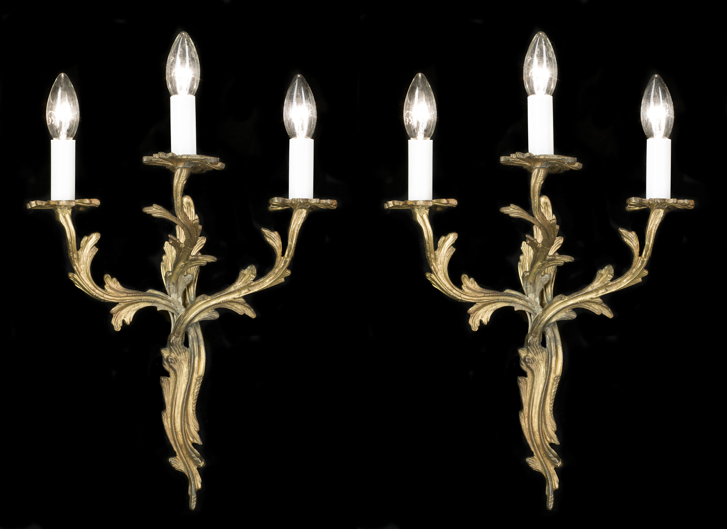Pair of Rococo Style Triple Arm Wall Lights