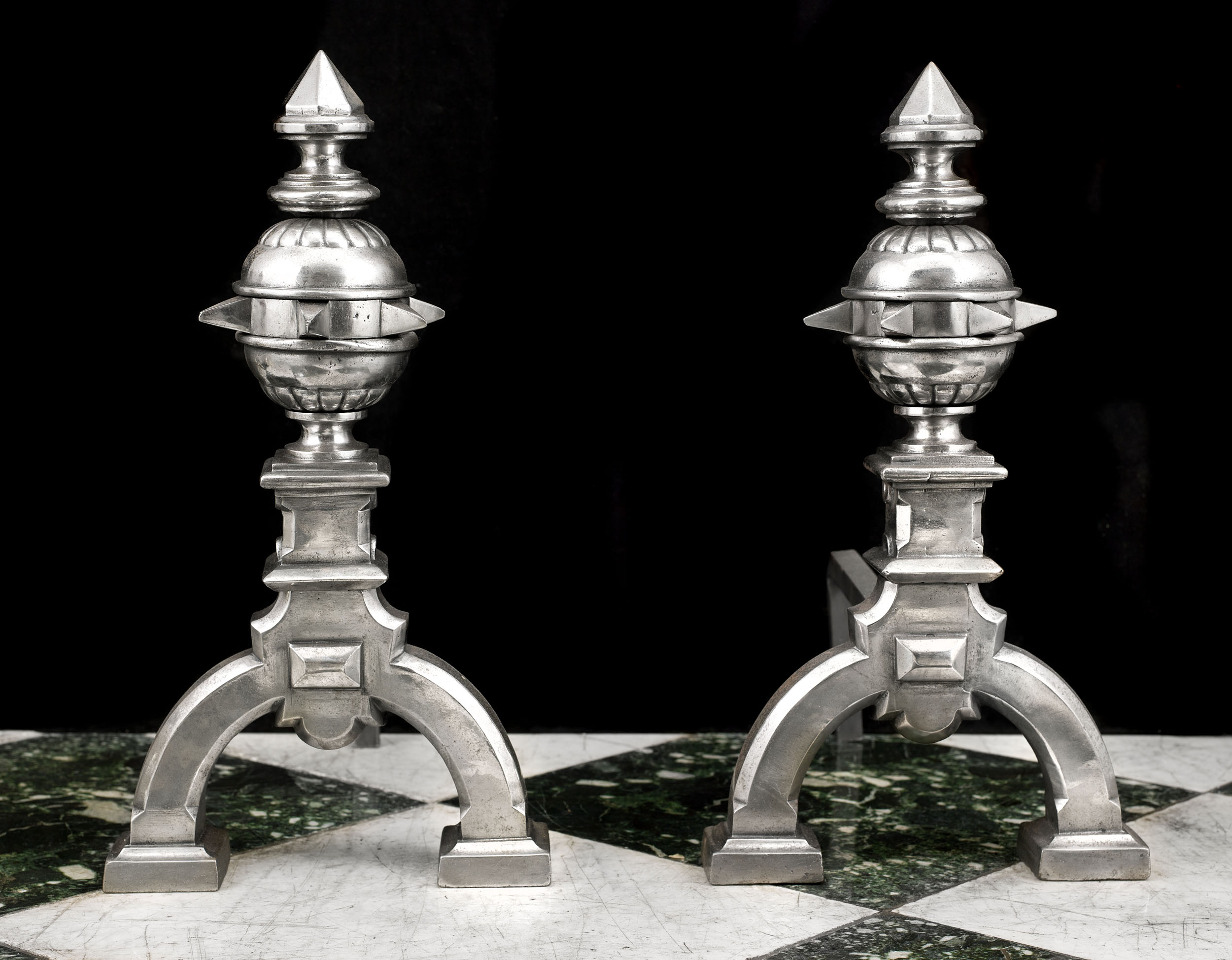  Antique Pair of Polished cast iron Andirons