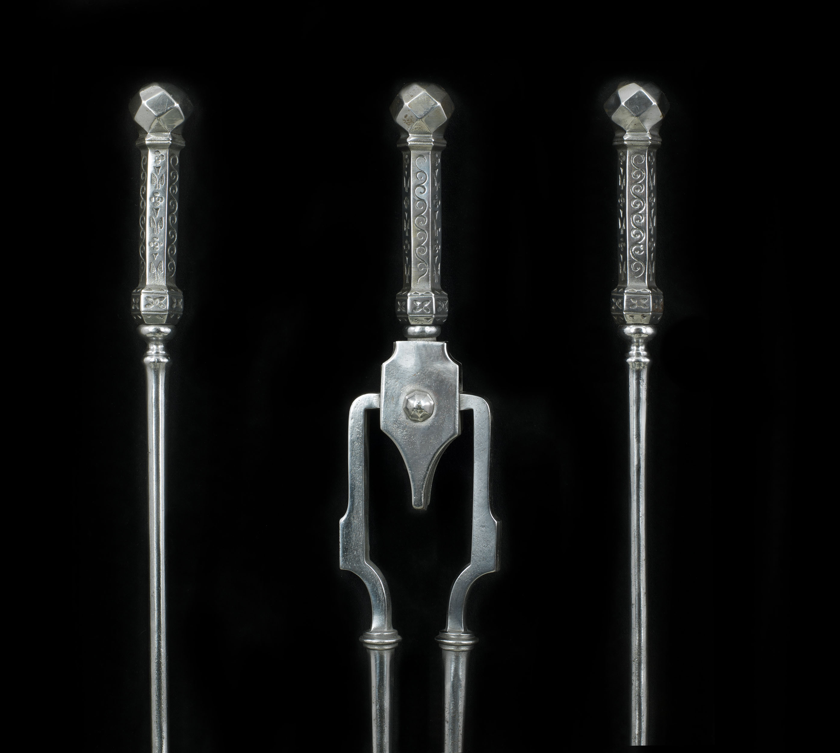 A set of three Victorian polished steel Fire Tools    