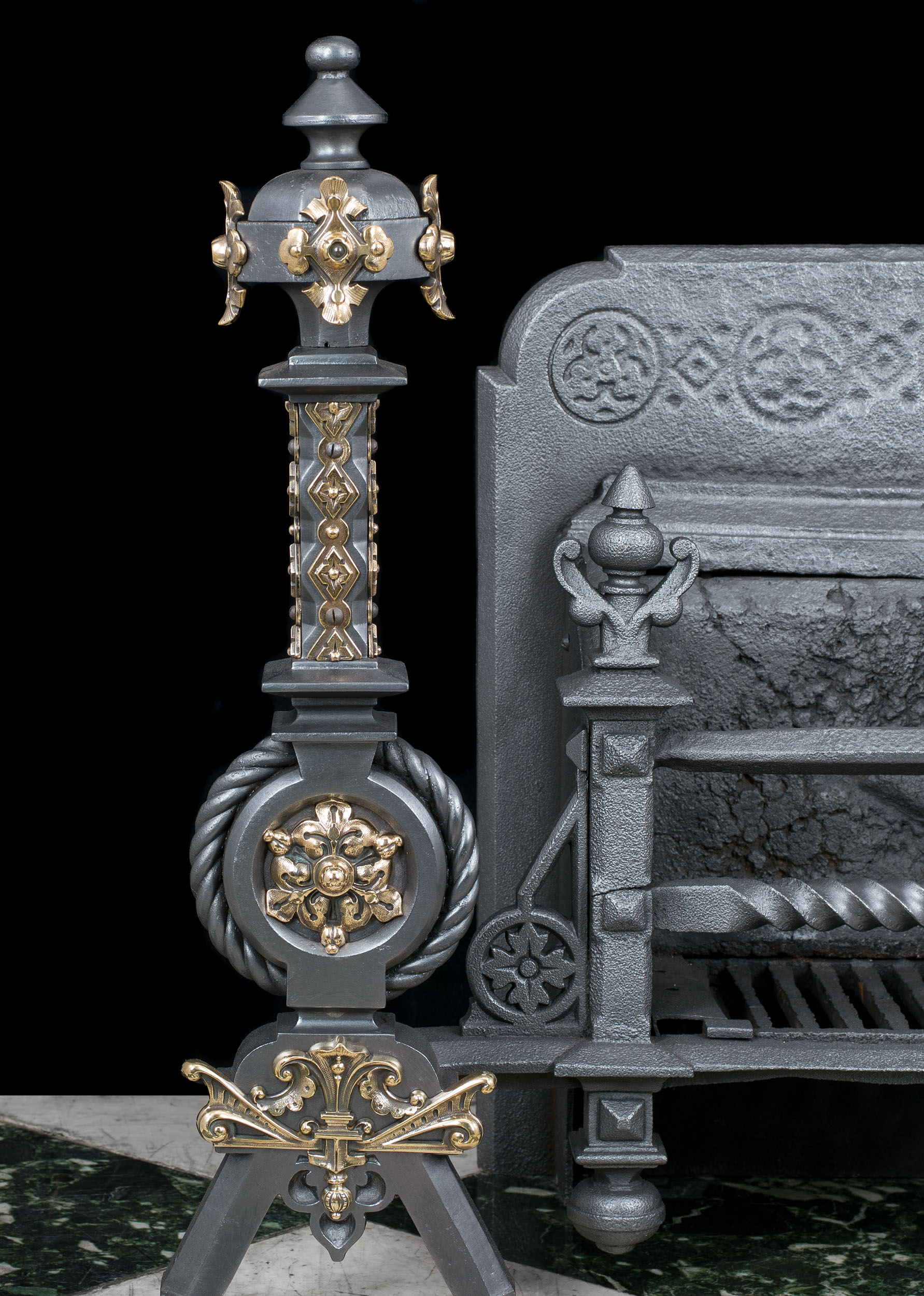 A Large Gothic Revival Antique Fire Grate
