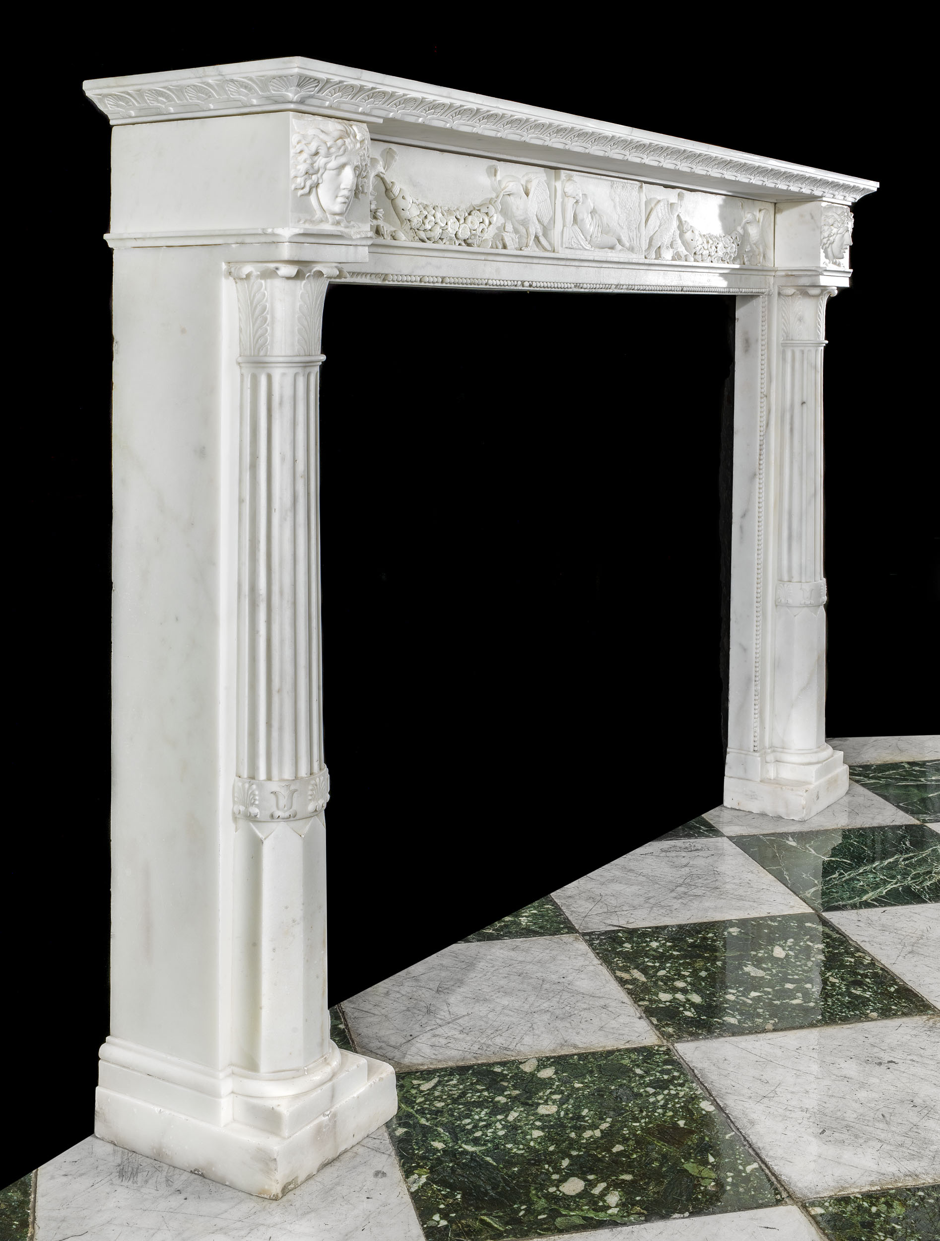 A Regency Carrara Marble Italian Fireplace