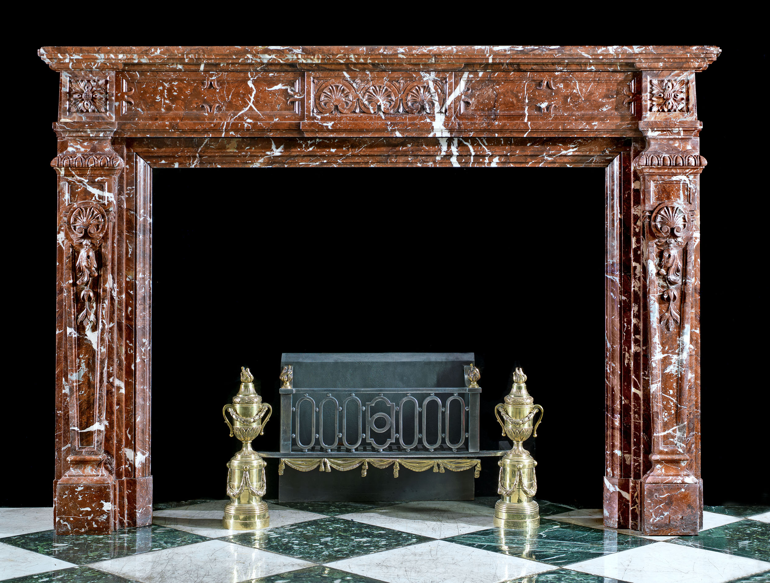 A Belgian Griotte Marble Victorian Fireplace
