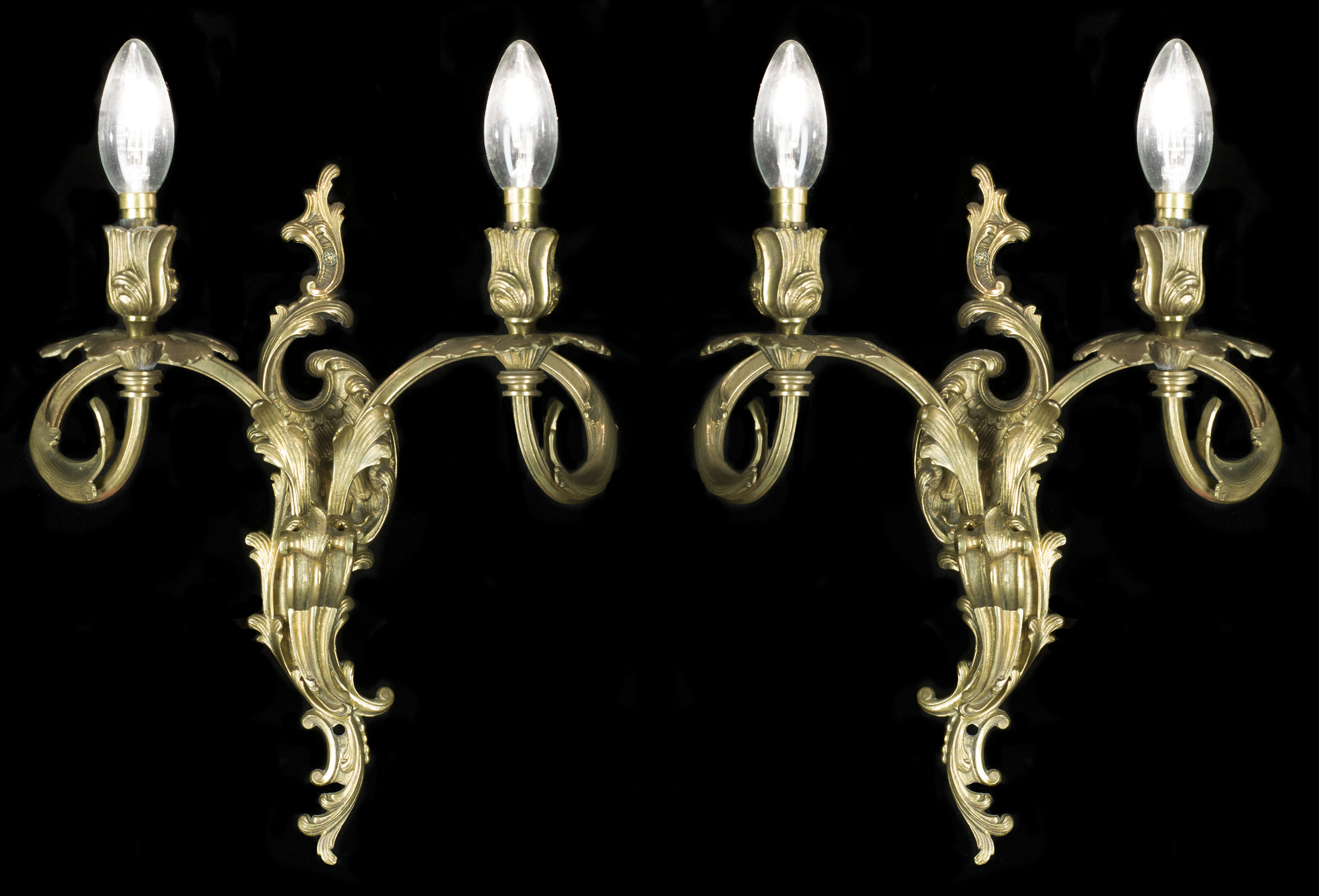 Rococo Style Set of Four Brass Wall Lights