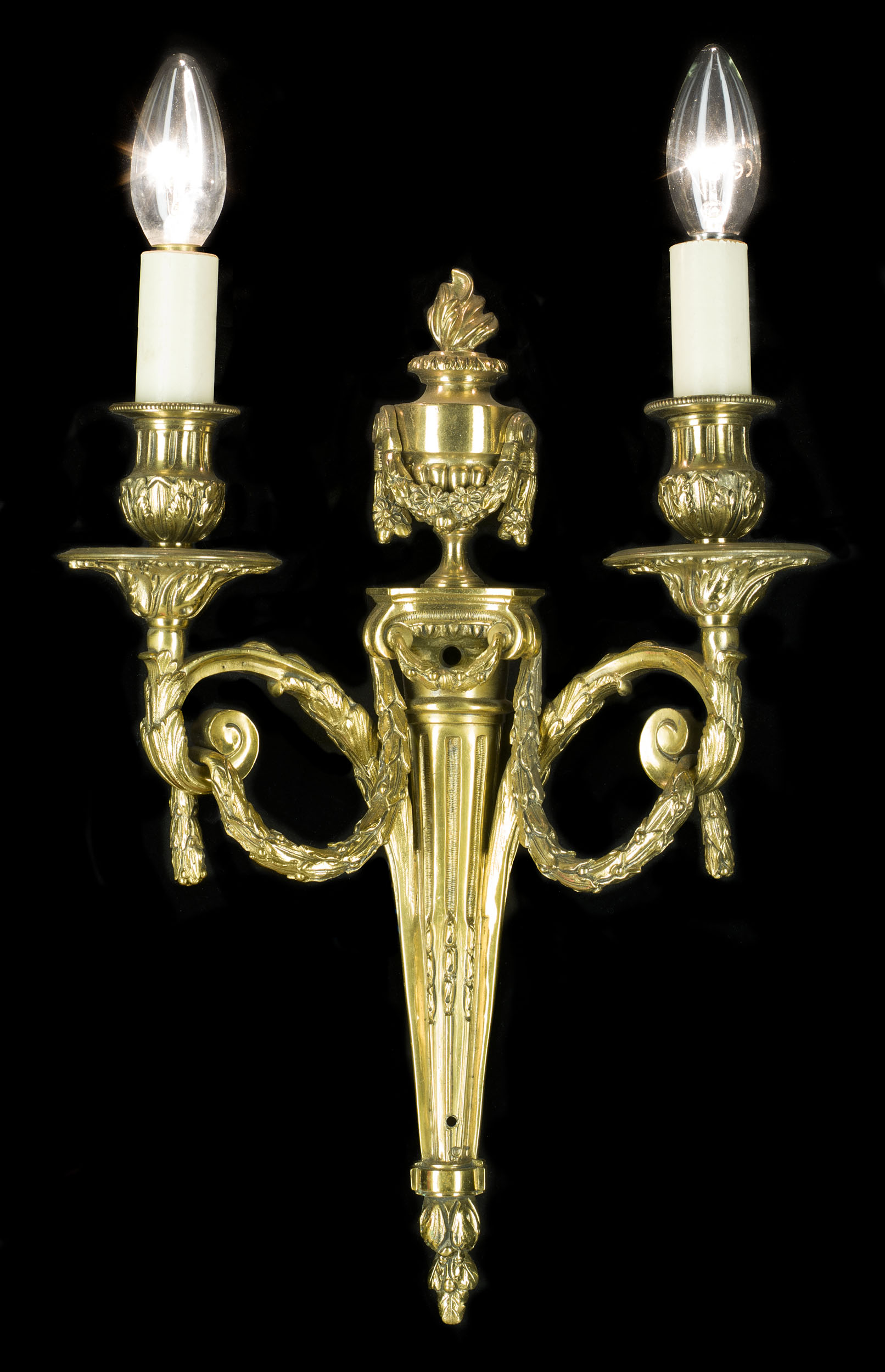 Neoclassical Style Pair of Brass Wall Lights