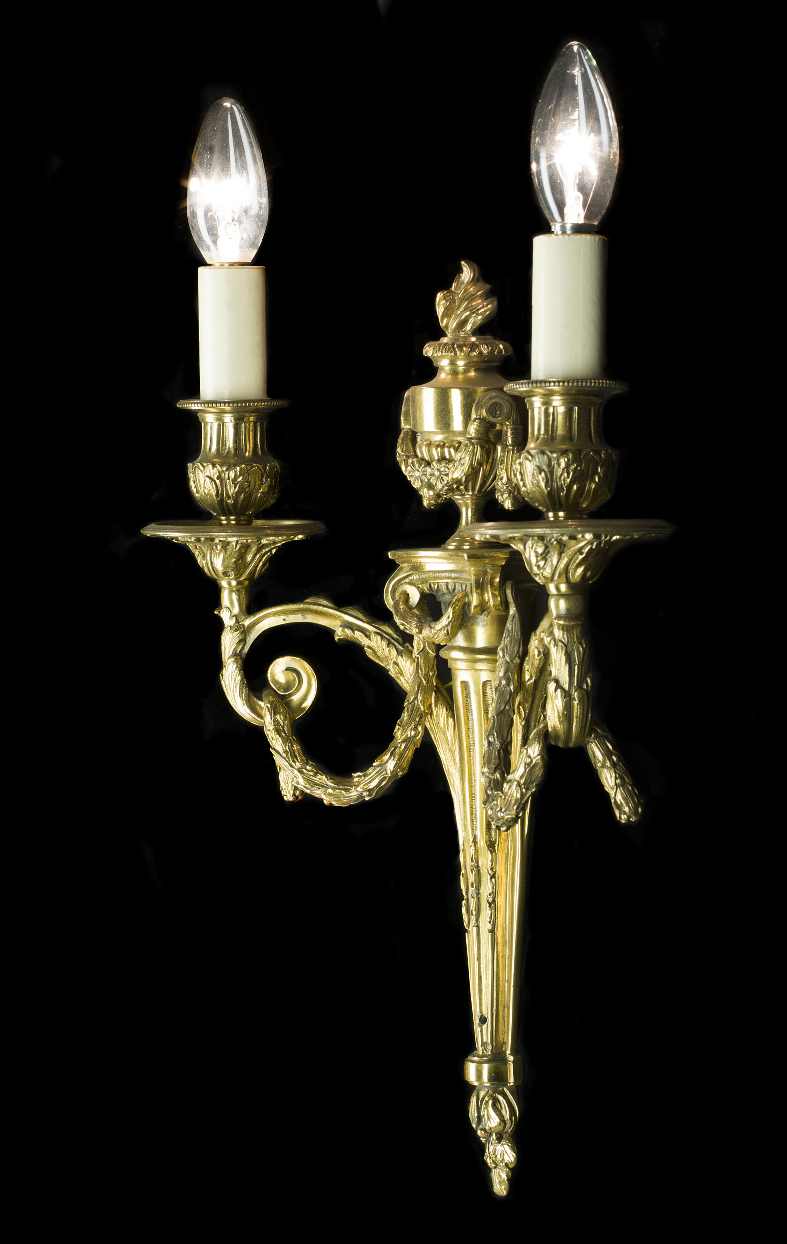 Neoclassical Style Pair of Brass Wall Lights
