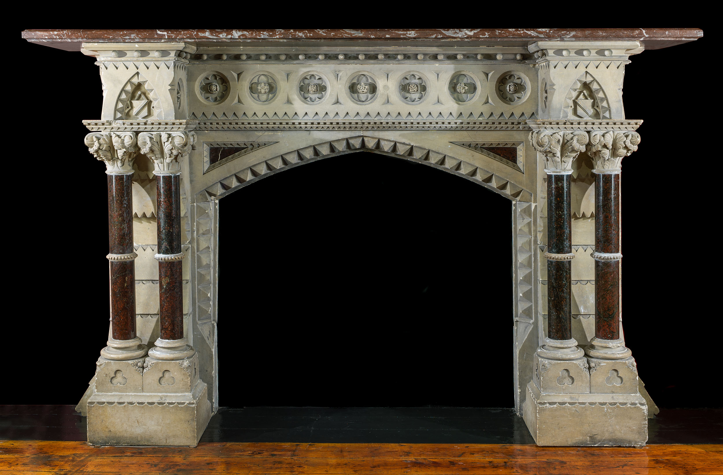 A Gothic Revival Antique Stone Fireplace