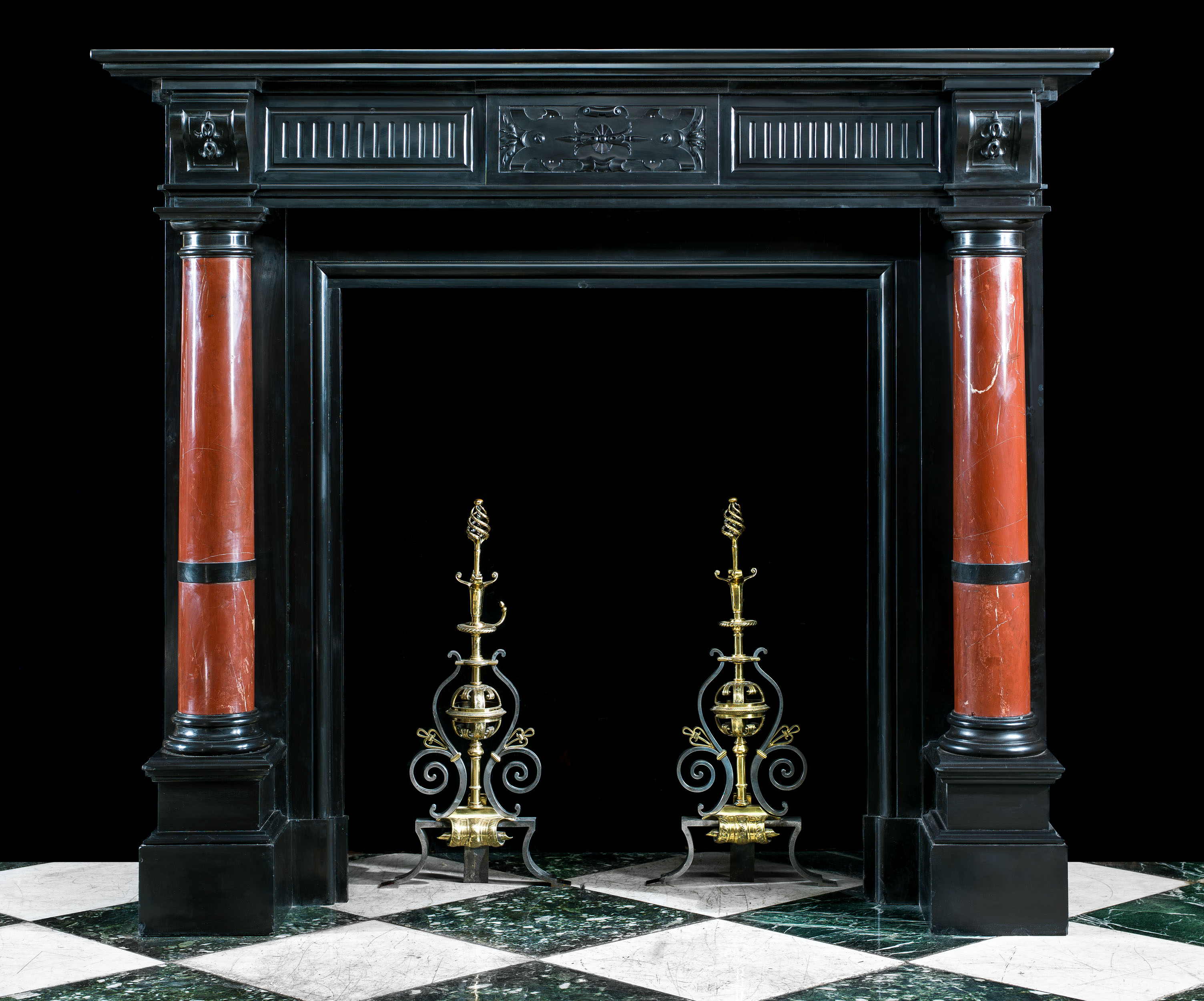  A Belgian Black Marble Antique Fireplace