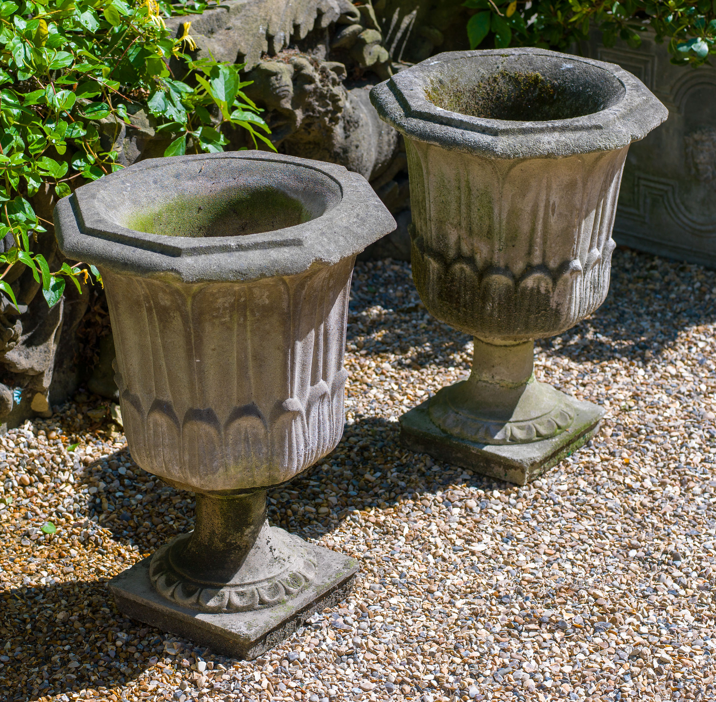 A Pair of Reconstituted Stone Garden Urns
