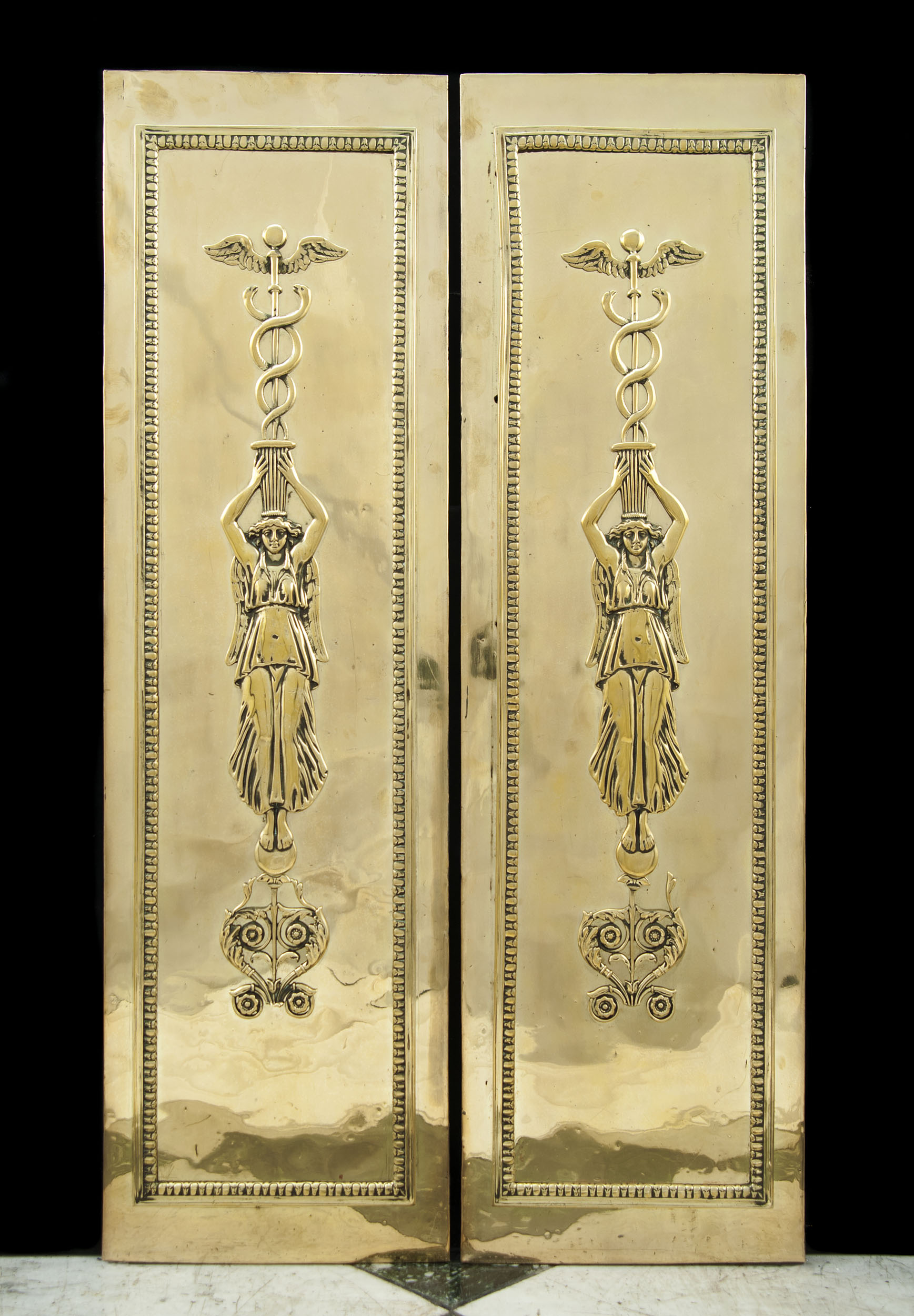 Pair of Antique Brass Fireplace Side Panels 