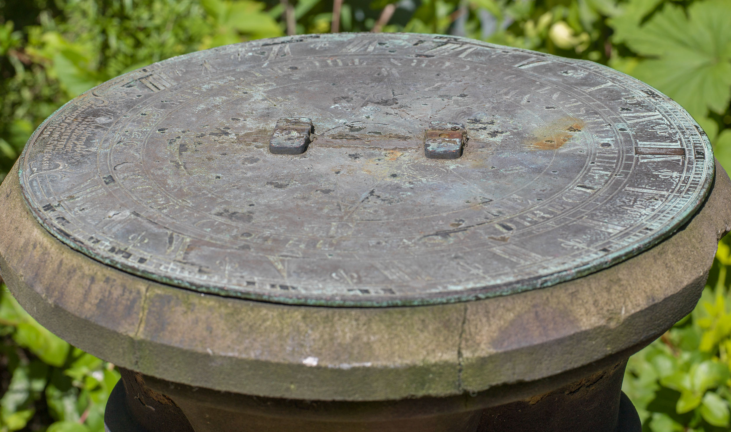 A Victorian Bronze Sundial on a Stone Plinth