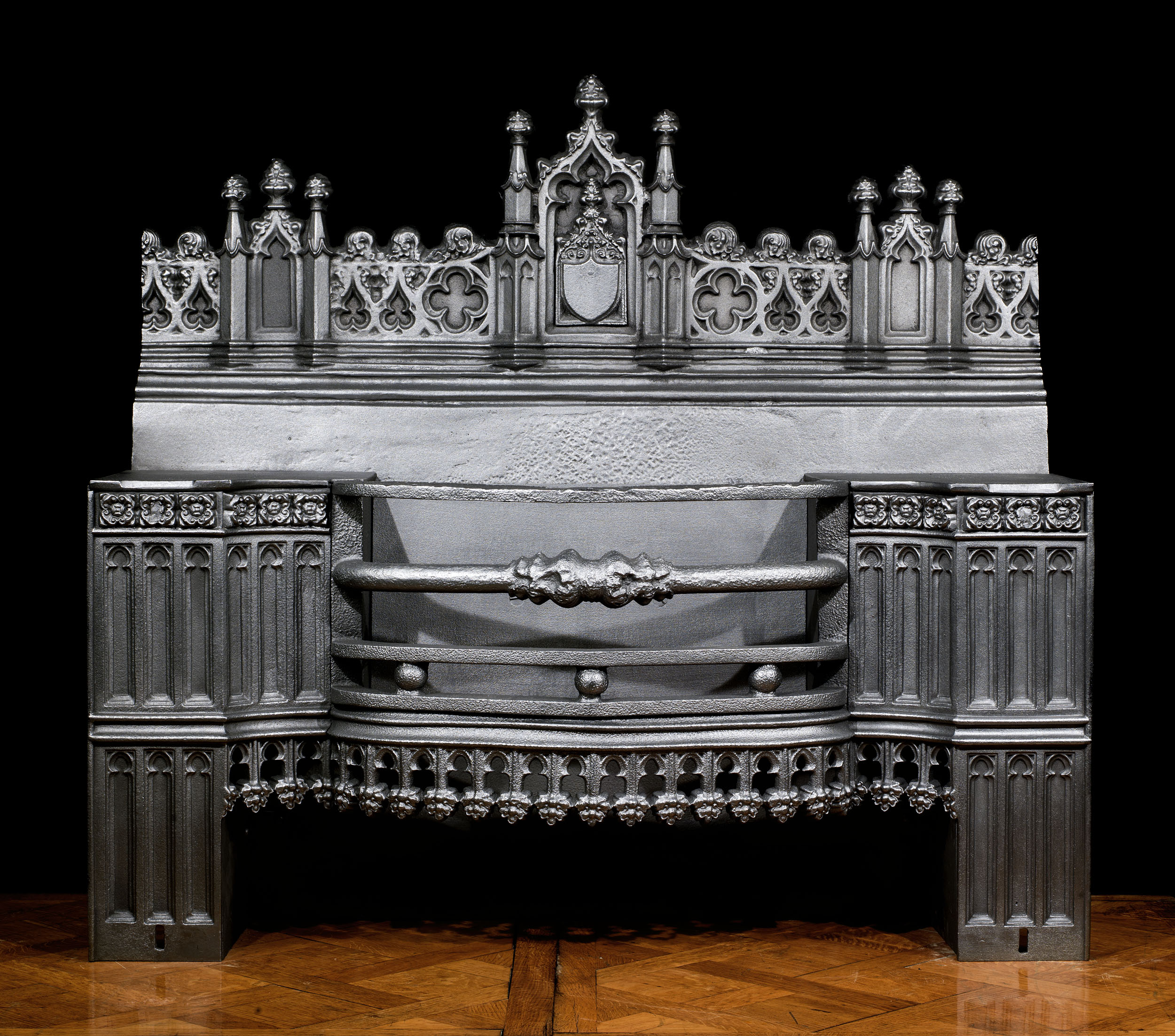 A grand antique cast iron Gothic Hob Grate