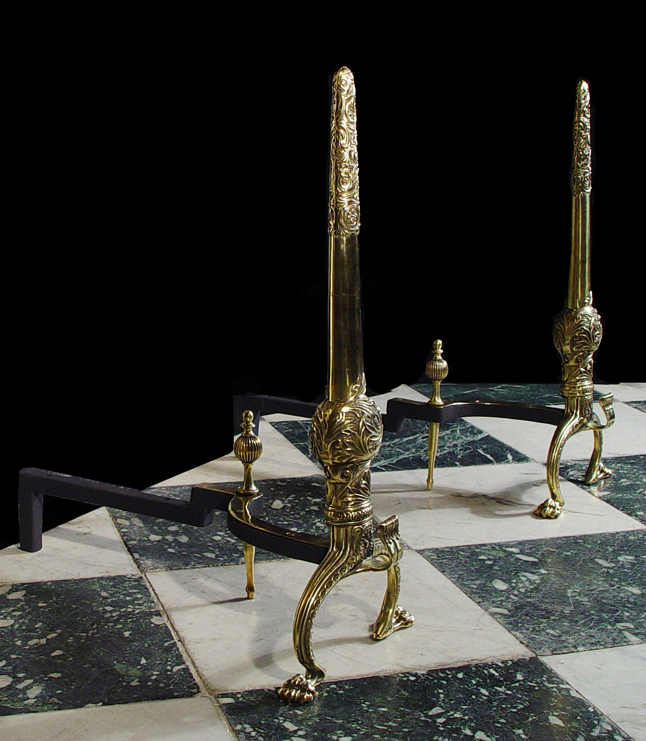 Tall Pair of Louis XVI Style Brass Andirons
