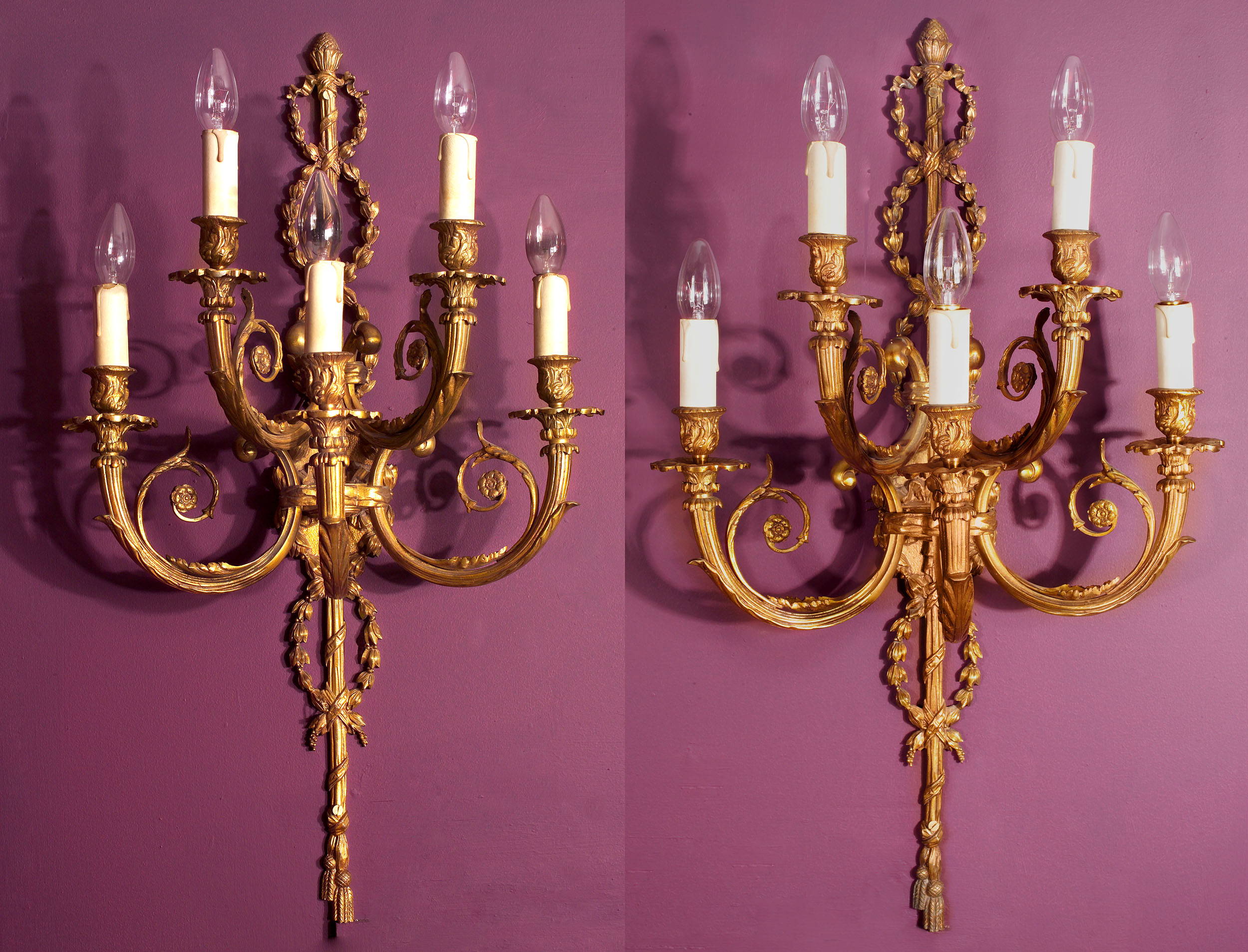  Louis XVI style set of three wall lights  