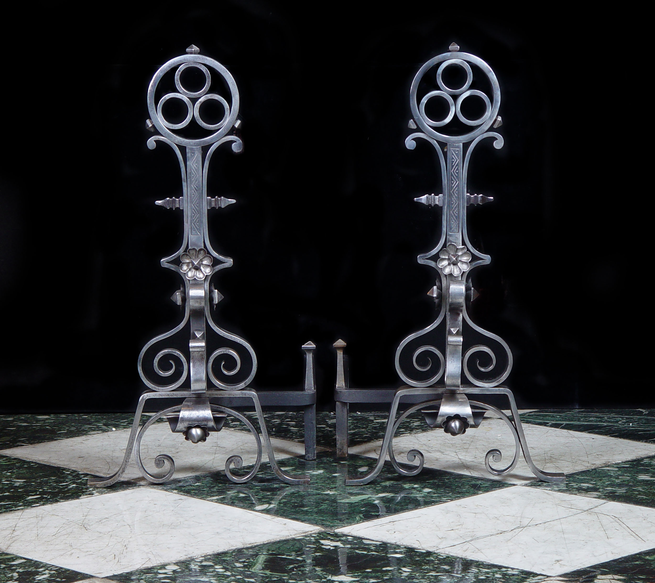 Jacobean Style Pair of French Andirons