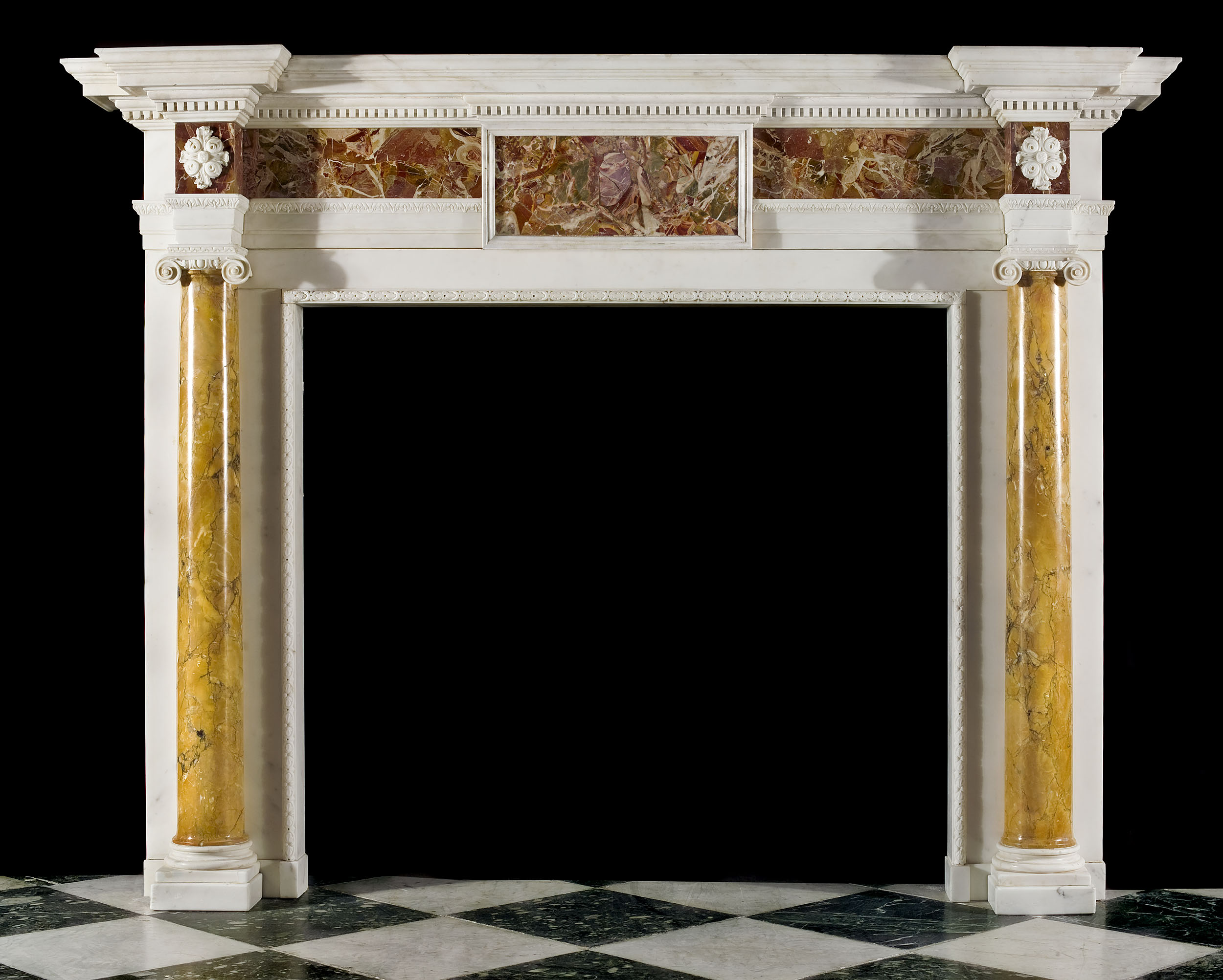Sienna and Statuary marble Georgian fireplace mantel    