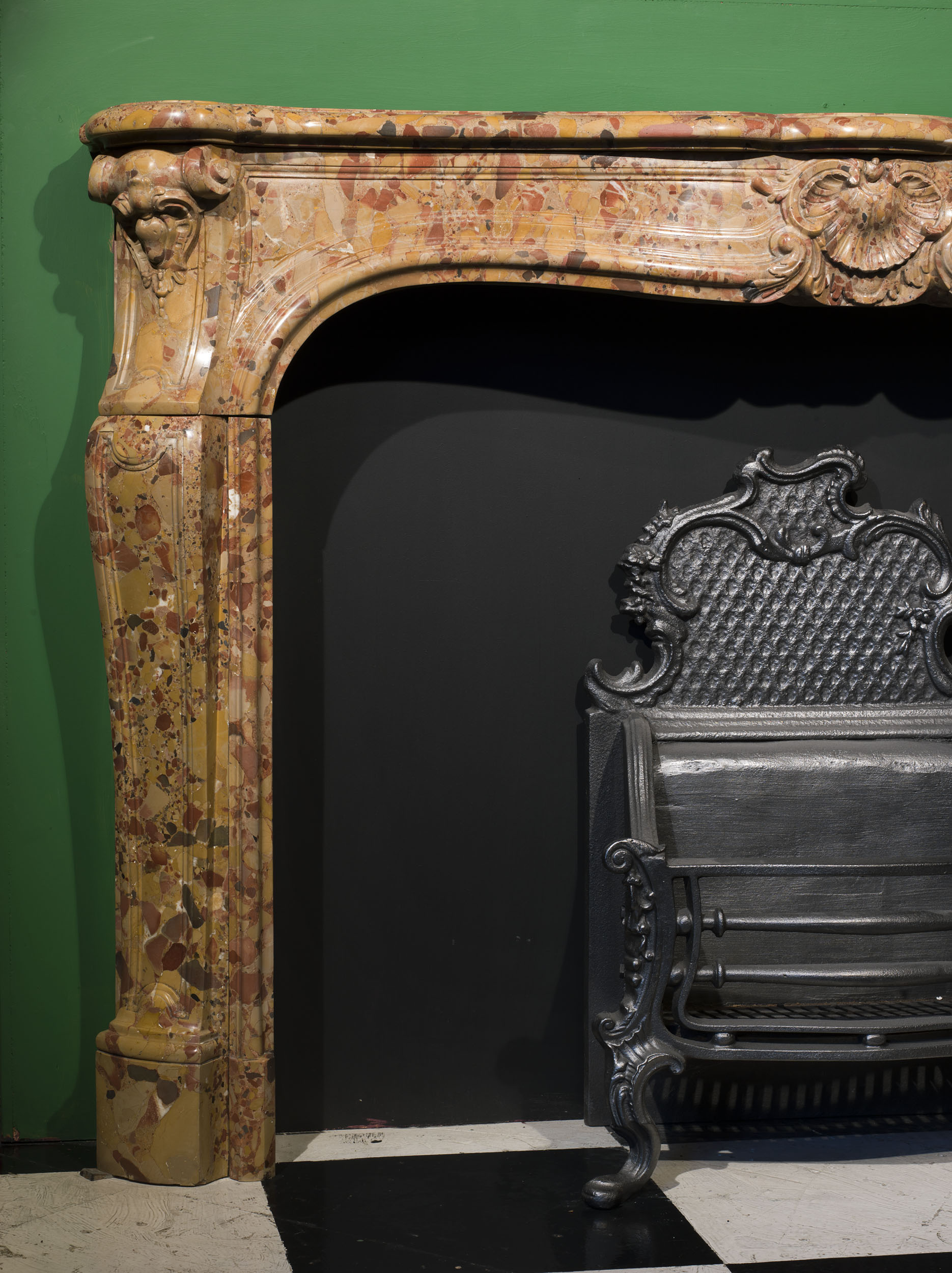 A fine Antique Breche d'Allepe marble Louis XV chimneypiece 