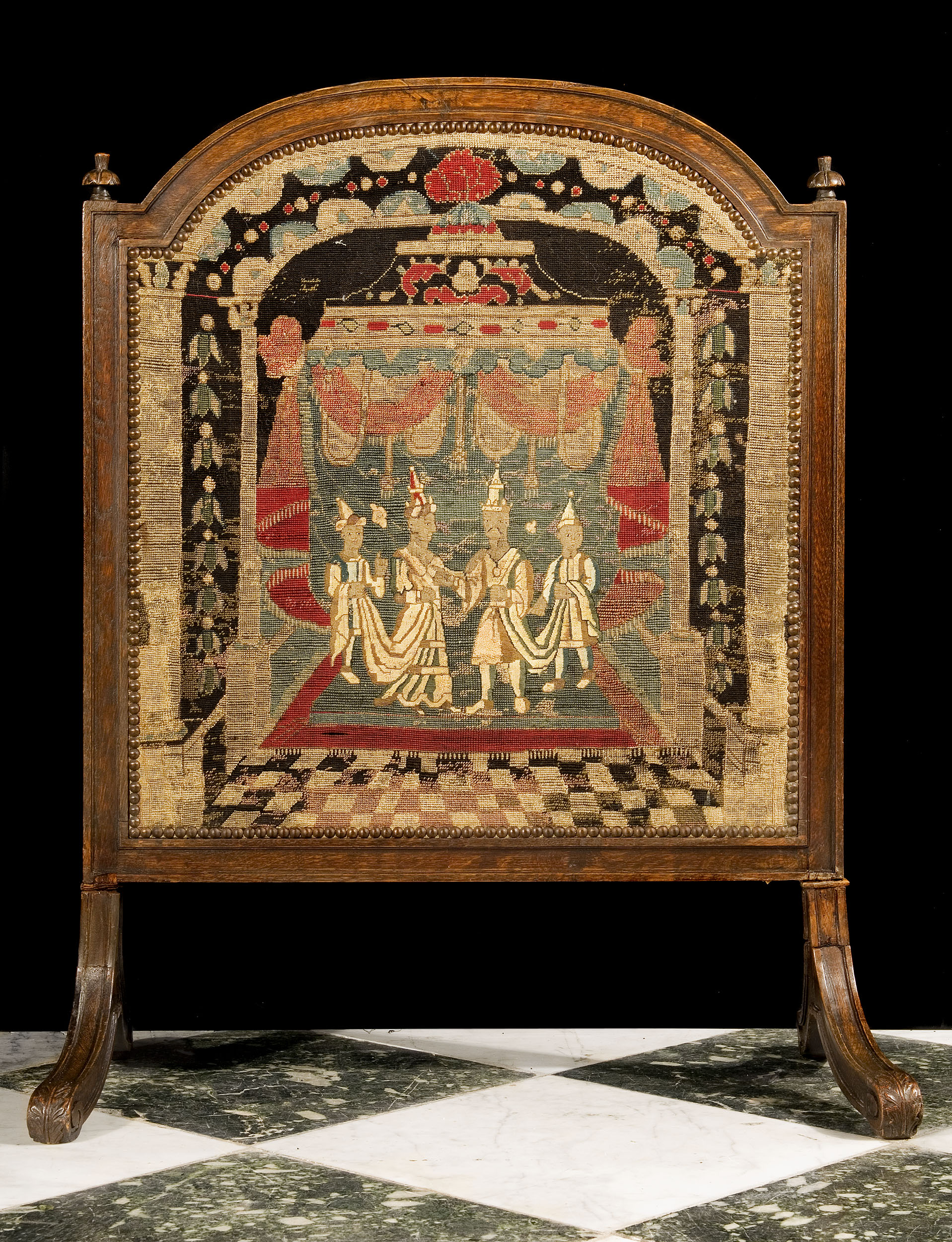 A Baroque Style Tapestry & Oak Fire Screen
