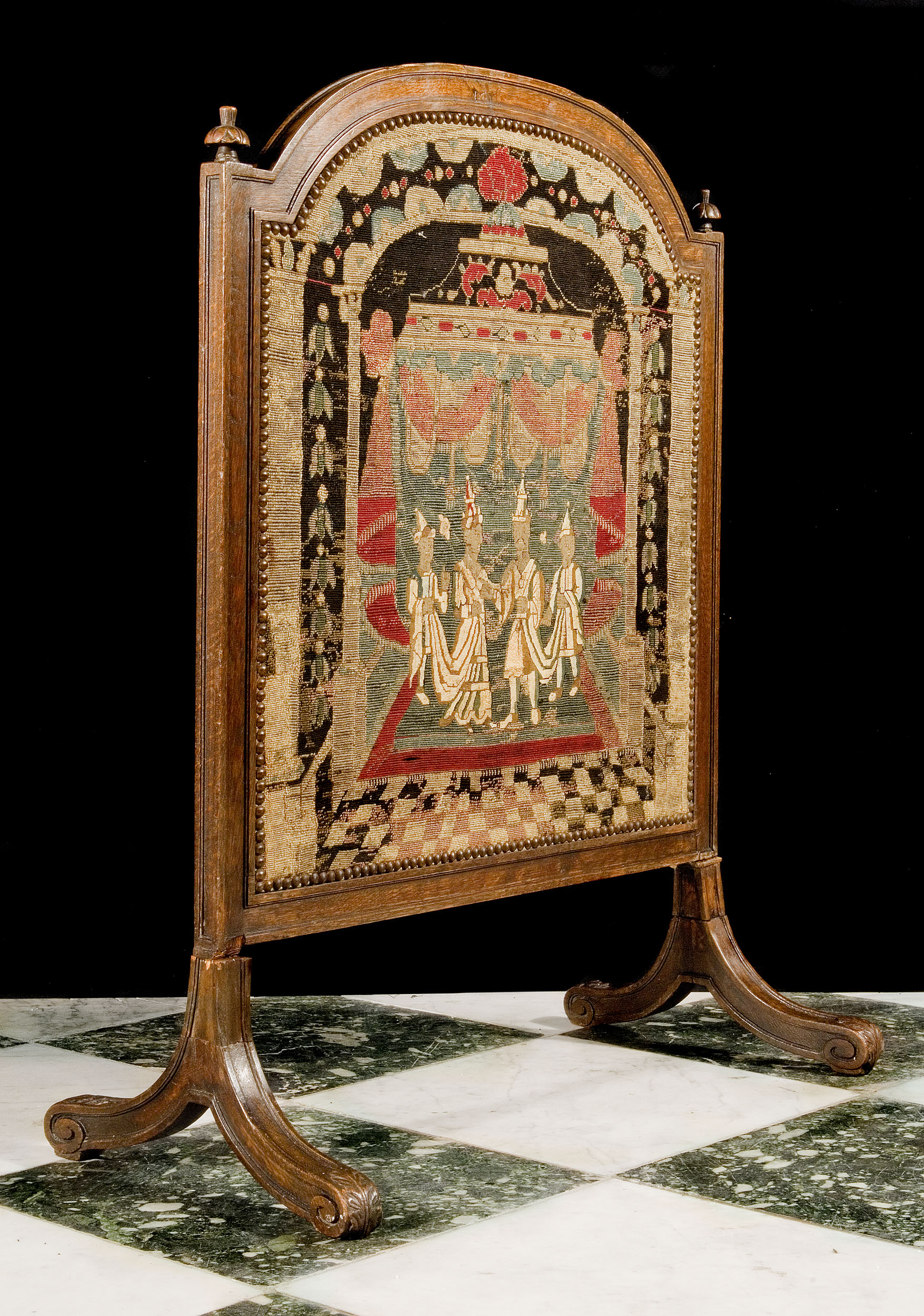 A Baroque Style Tapestry & Oak Fire Screen
