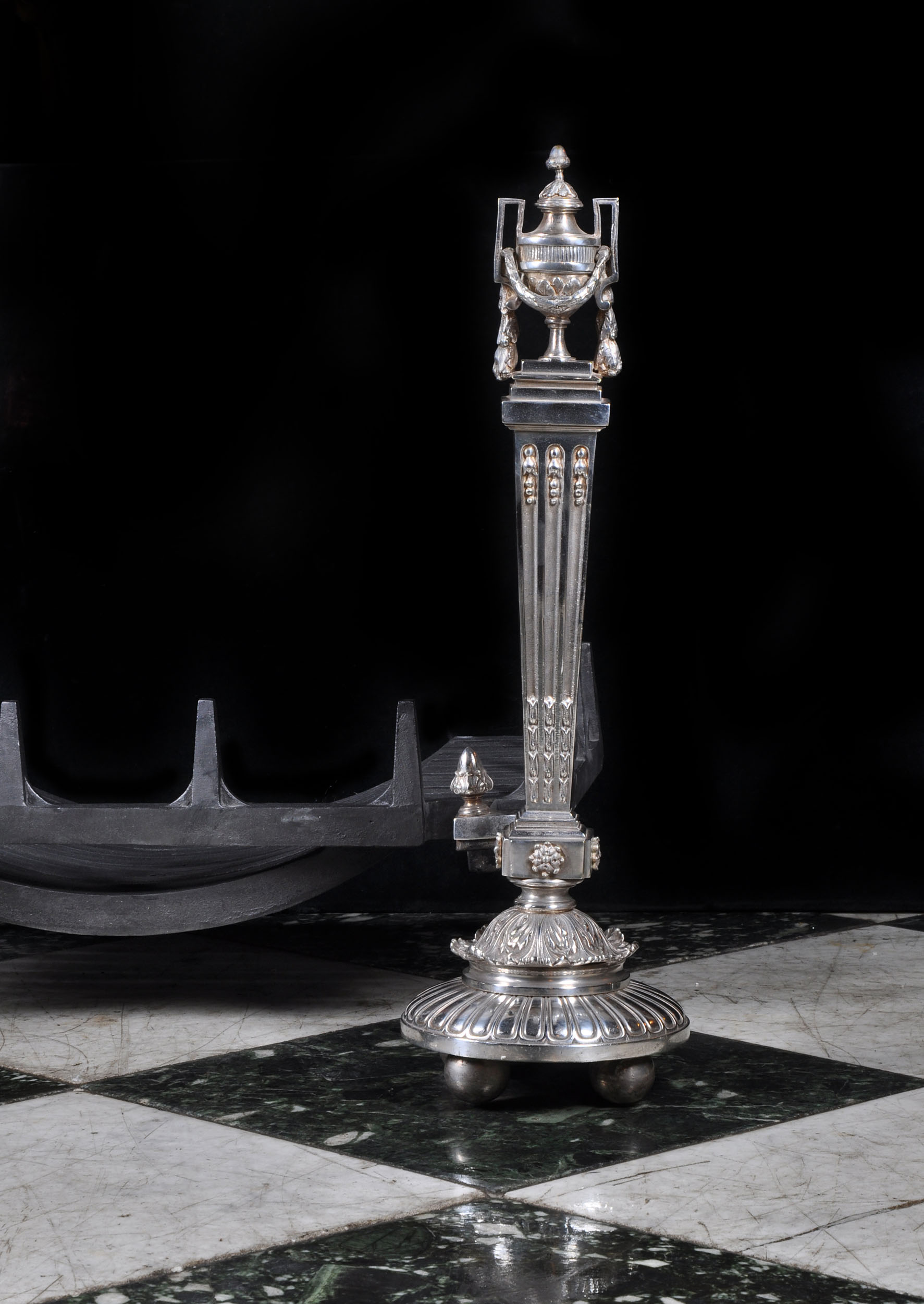 Tall Classical Style Silver Plated Andirons 