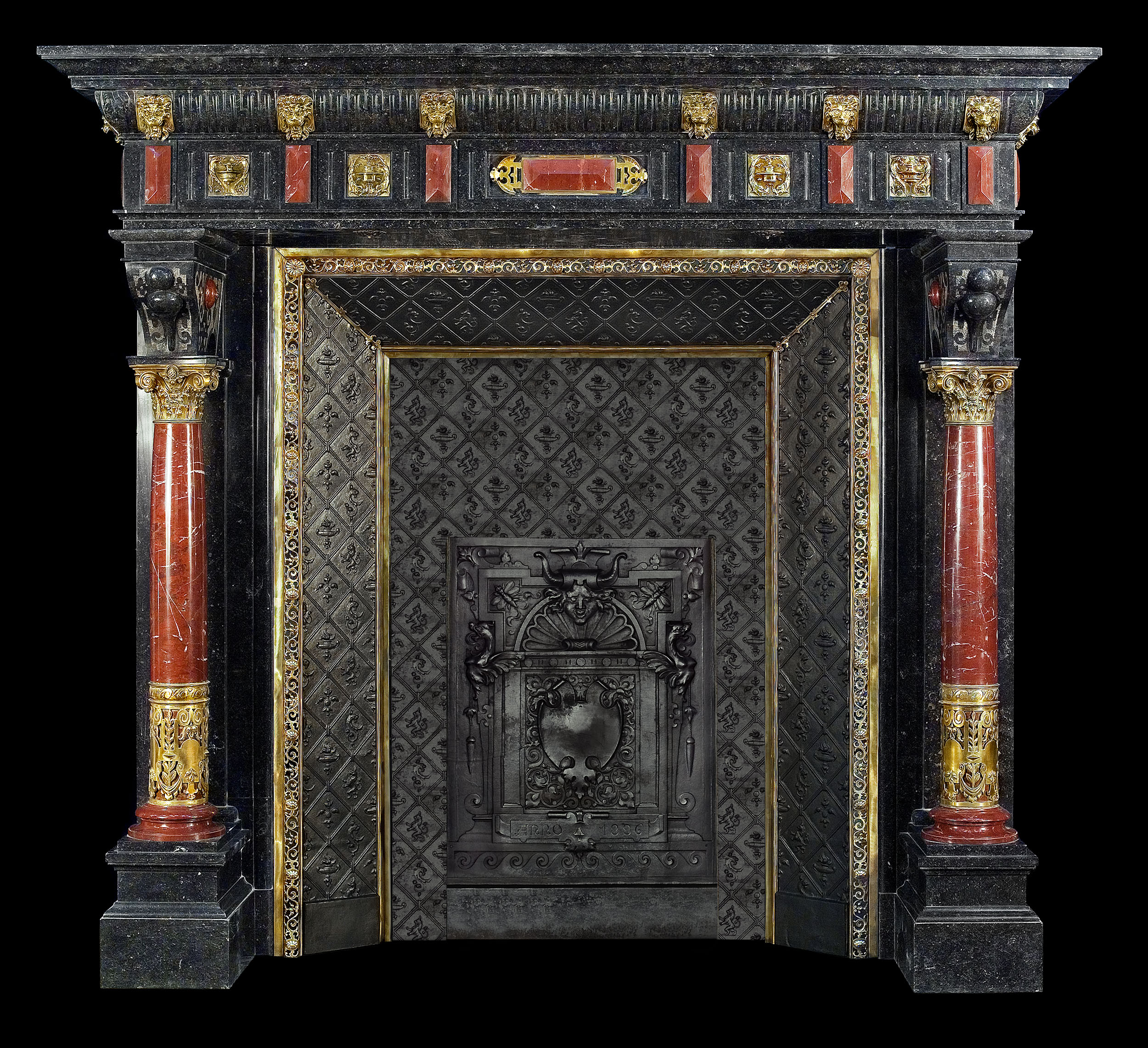 A Flemish Renaissance style antique marble fireplace