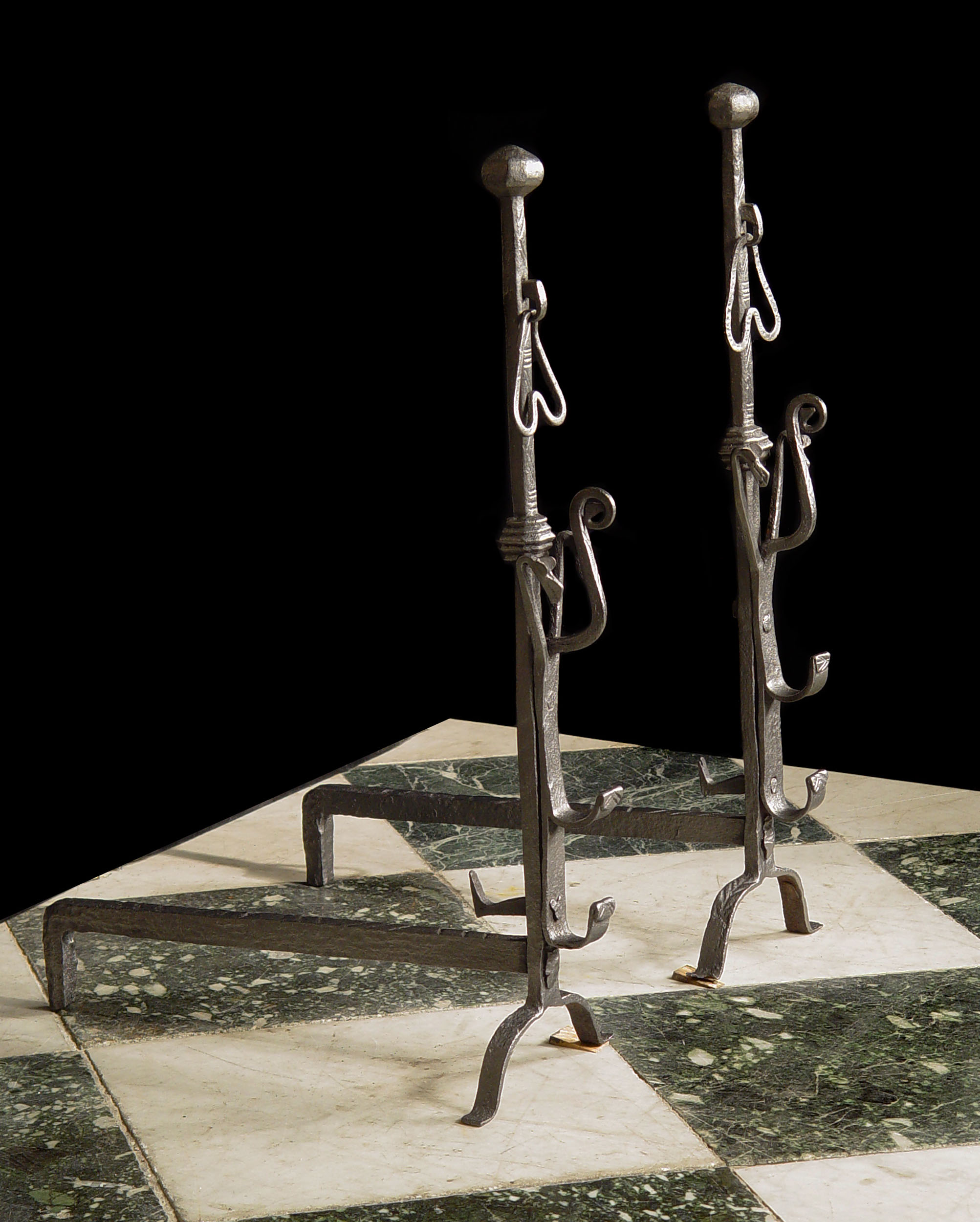 A Pair of Tall Jacobean Andirons