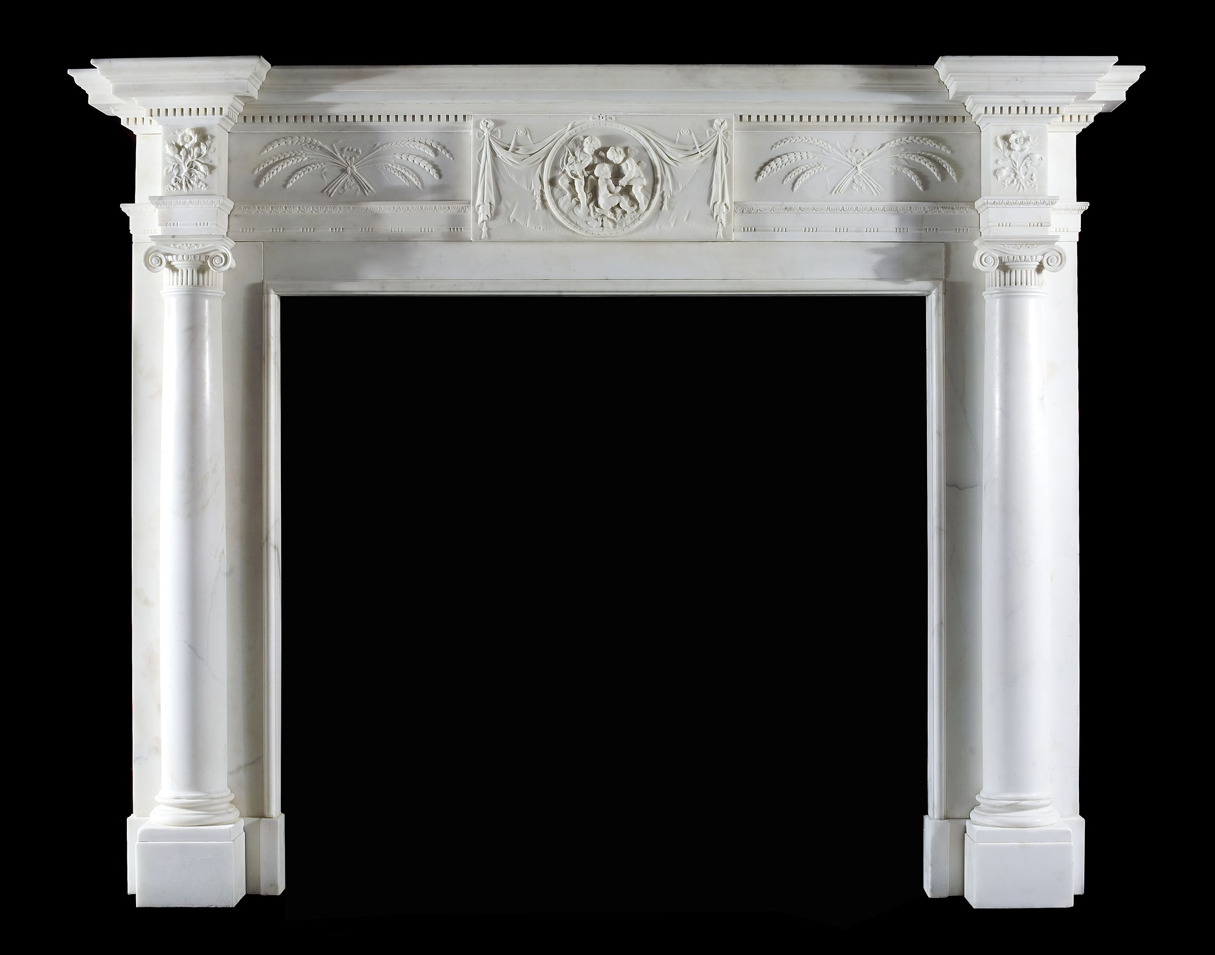 A stunning 18th century Marble Columned antique Chimneypiece 
