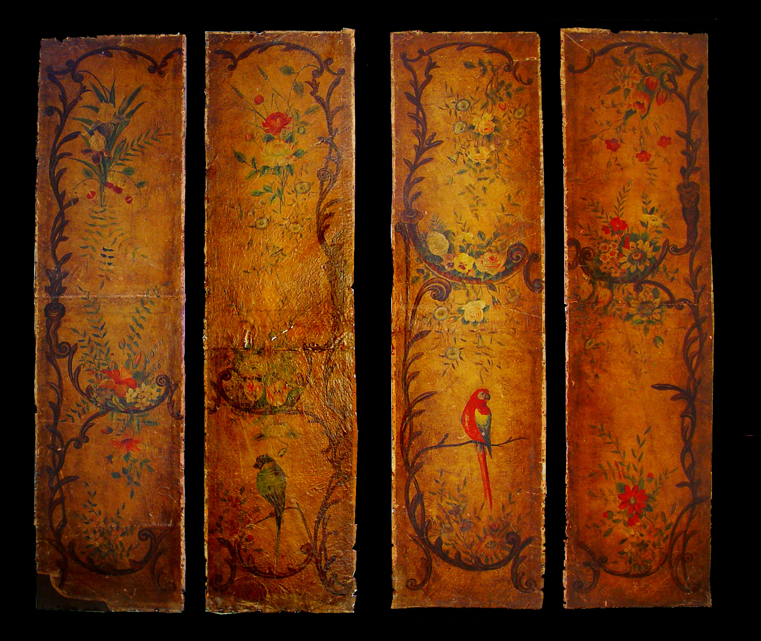 A Set of Four Leather Rococo Style Panels
