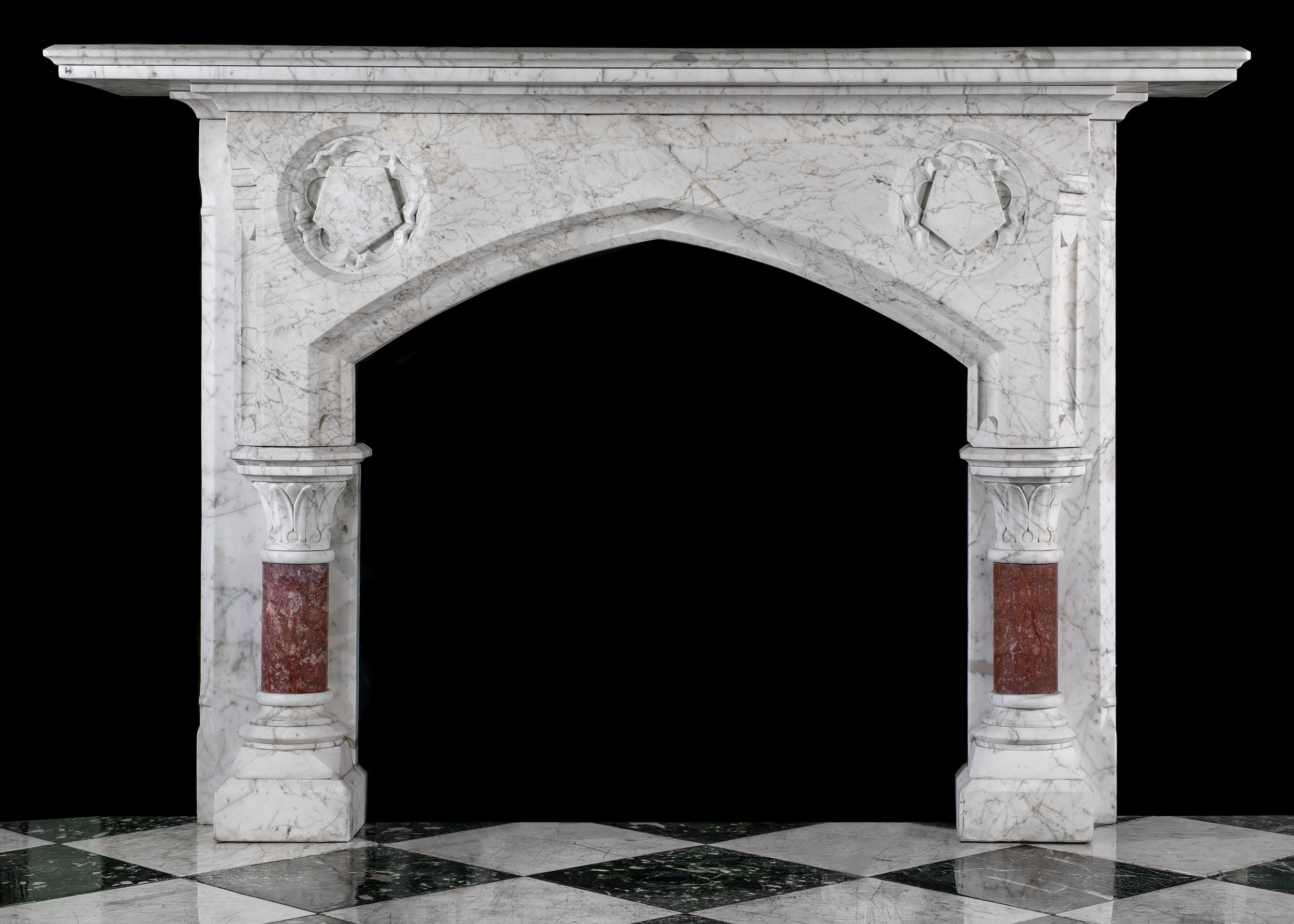 Old English Marble Gothic Revival Fireplace
