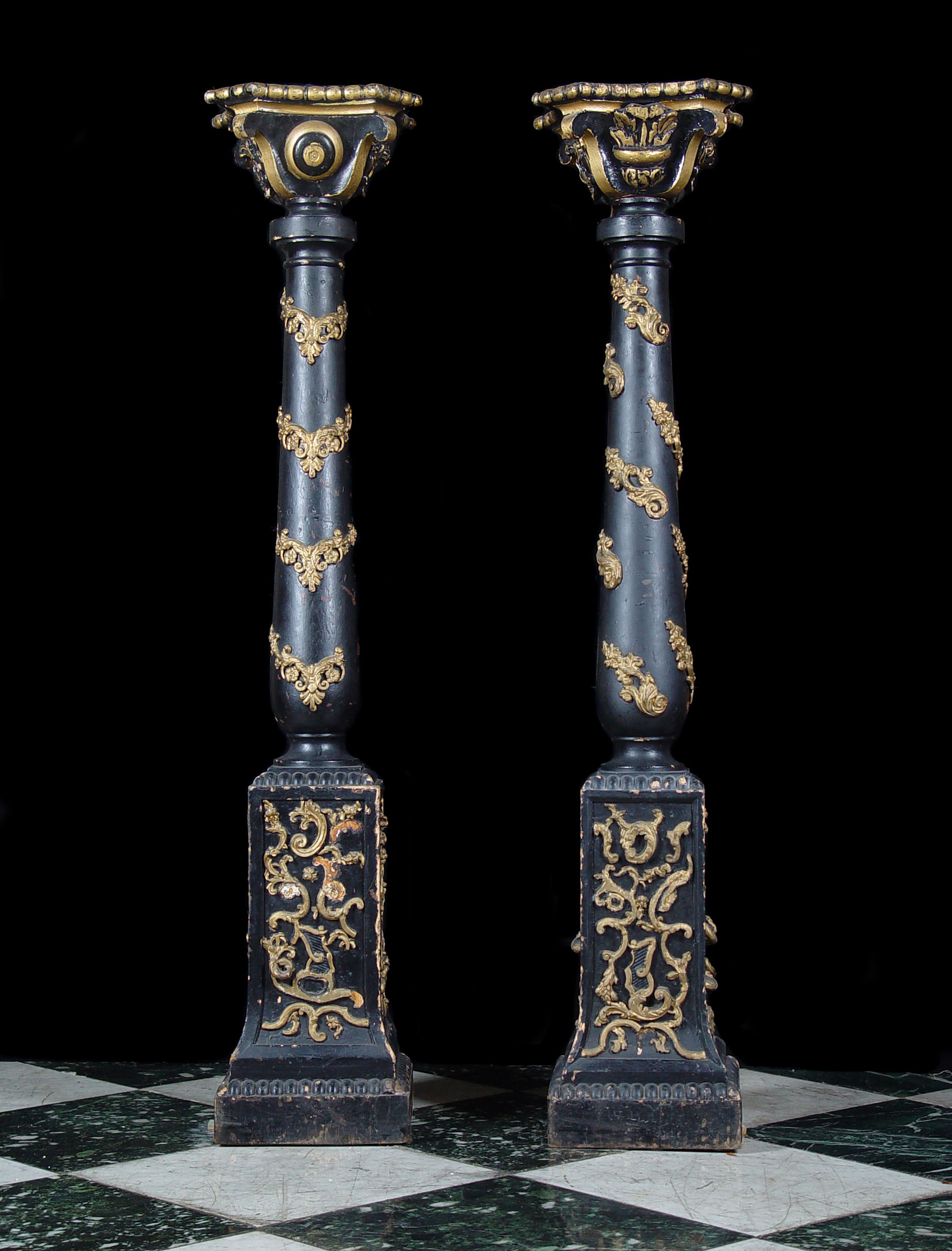 A pair of Baroque style wooden pedestals  
