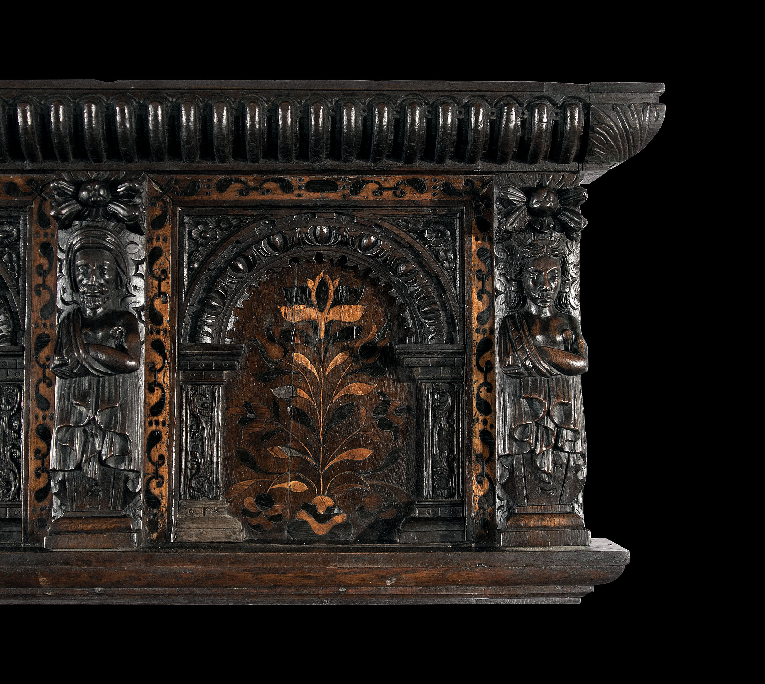 A 17th Century Inlaid Oak Overmantel