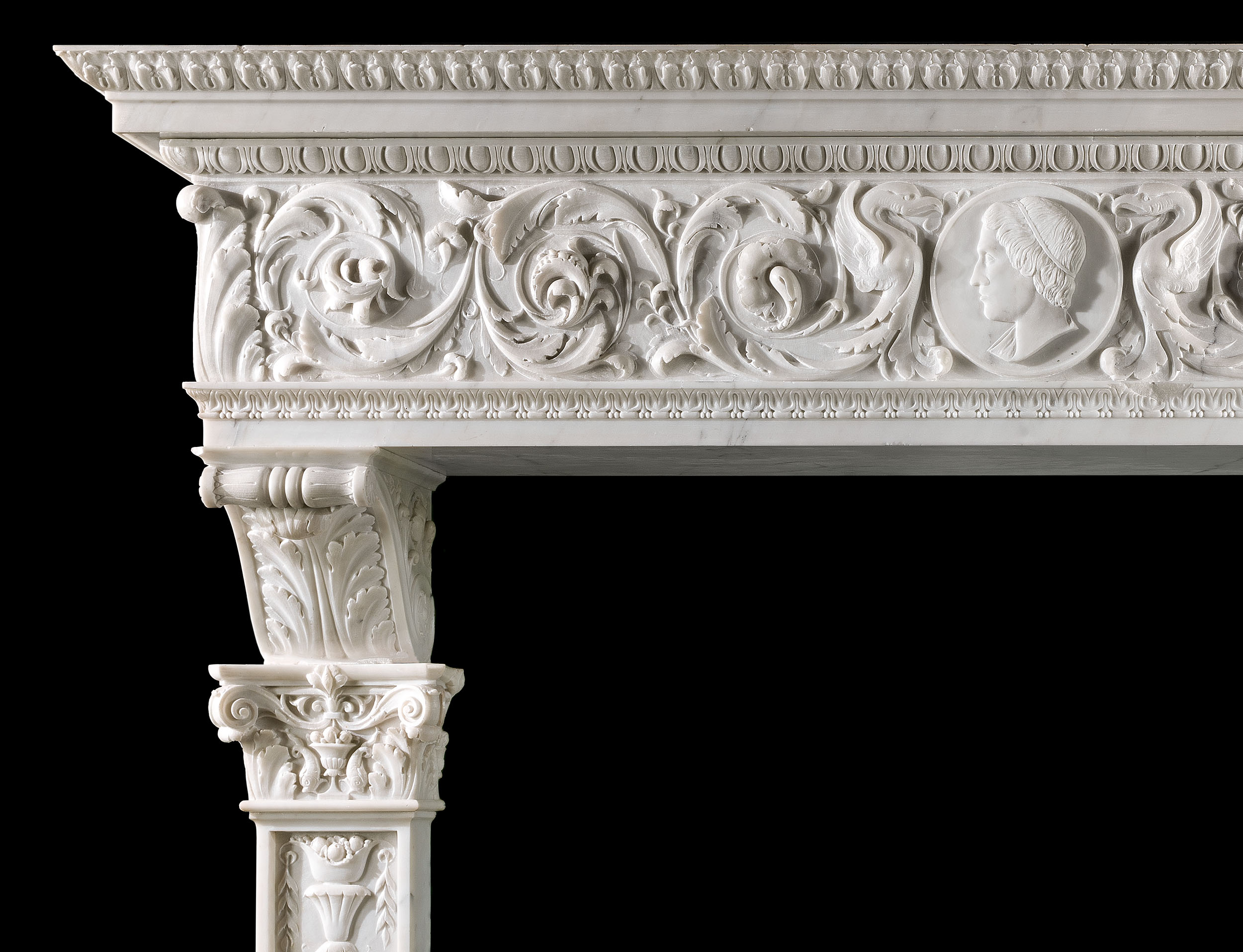 An Italian Palazzo Renaissance manner marble Chimneypiece.

