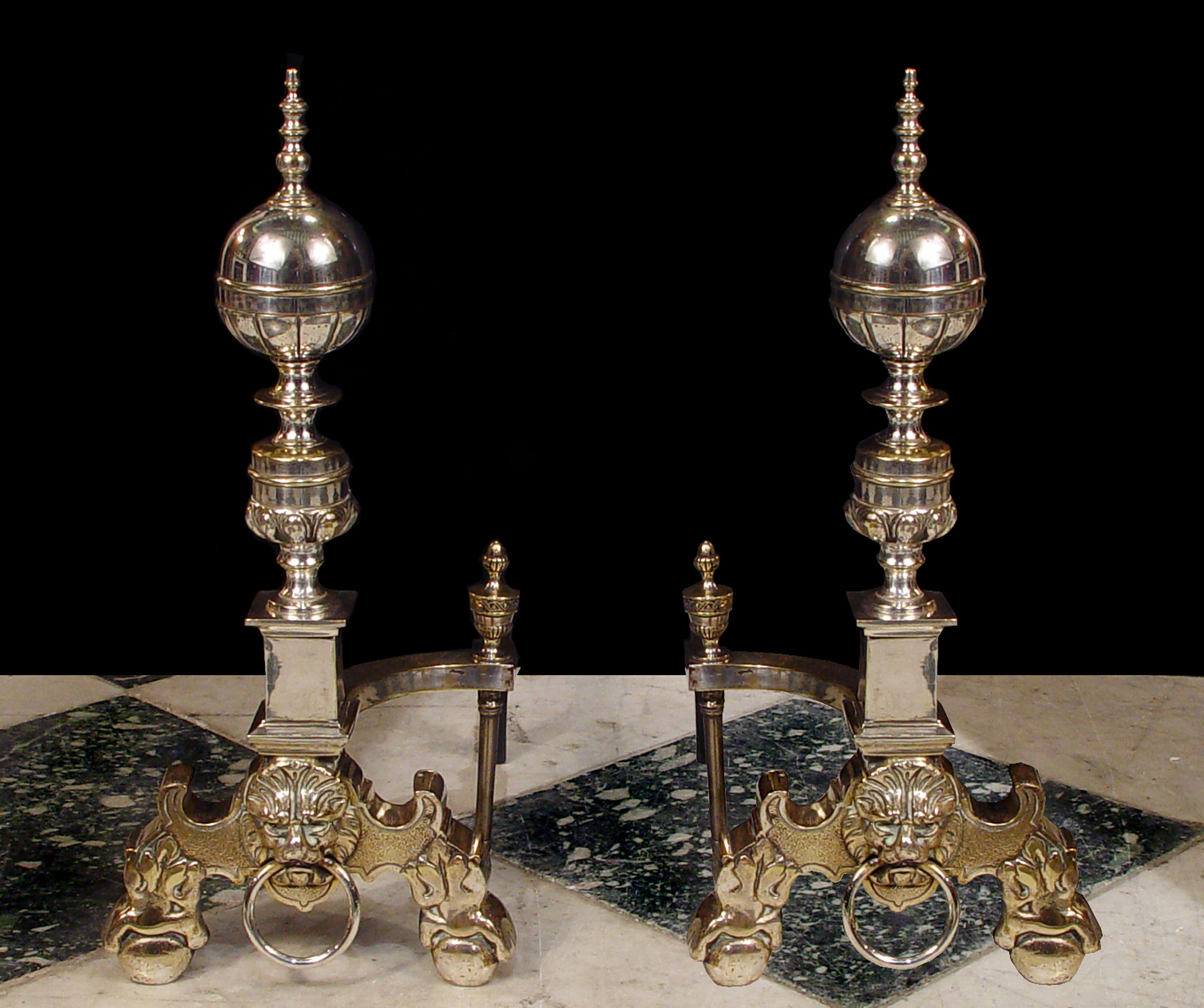 Pair of Silver Plated Baroque Style Andirons