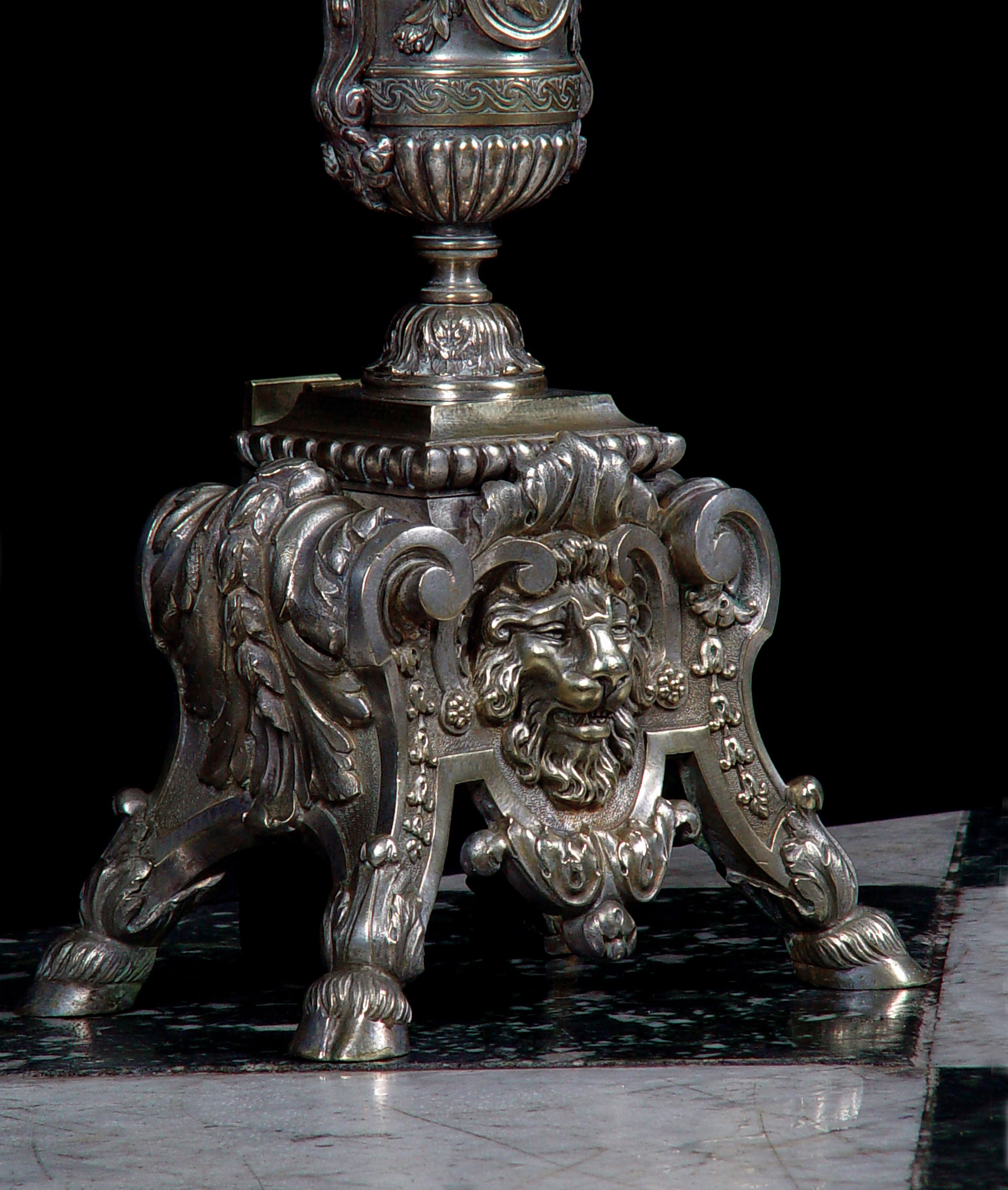 Charles II Style Silver Plated Andirons
