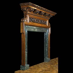 Antique carved Oak Palladian manner fireplace mantel
