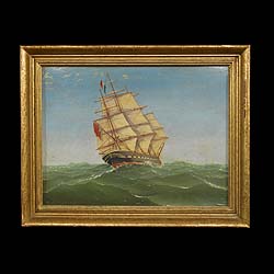 Antique Oil Painting depicting a Captured British Ship by Charles H Moore 
