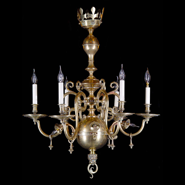 A Baroque style Dutch brass antique chandelier    