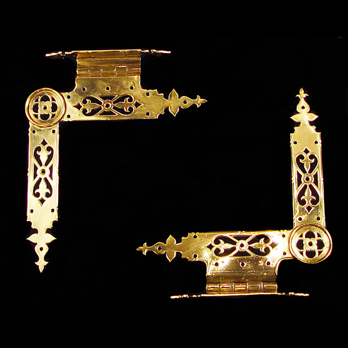 A Pair of Gothic Revival Brass Door Hinges