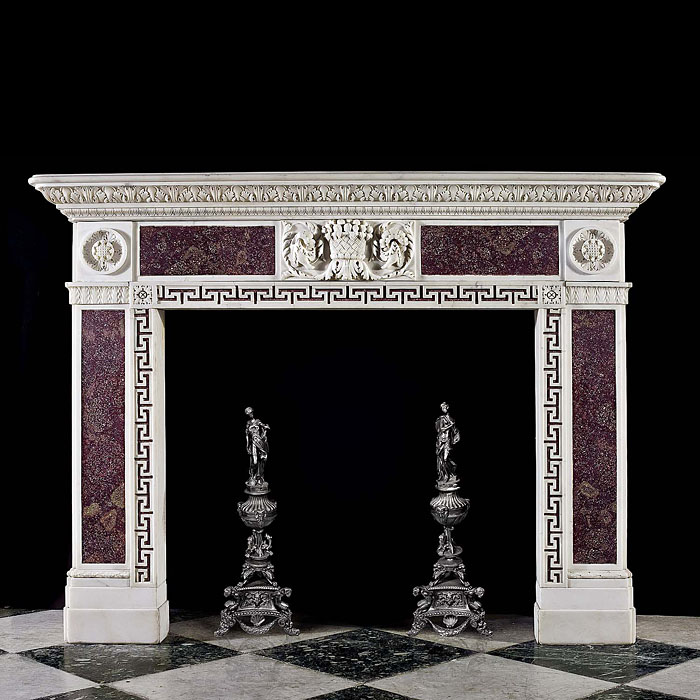  Rare small Statuary and Porphyry Marble Antique Fireplace  