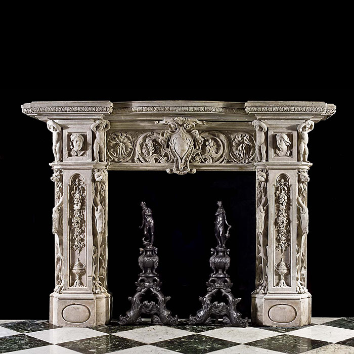 An Italian Renaissance Revival antique marble fireplace    