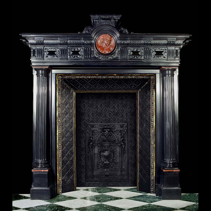 A grand 19th century black marble Italian Renaissance Chimneypiece

