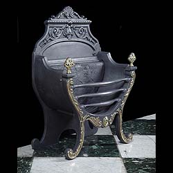 A Rococo Style Cast Iron & Brass Fire Grate