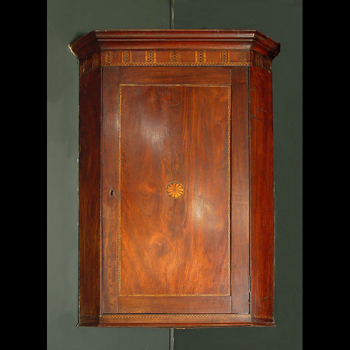 Antique George III Corner Cupboard in Mahogany with pine shelves 
