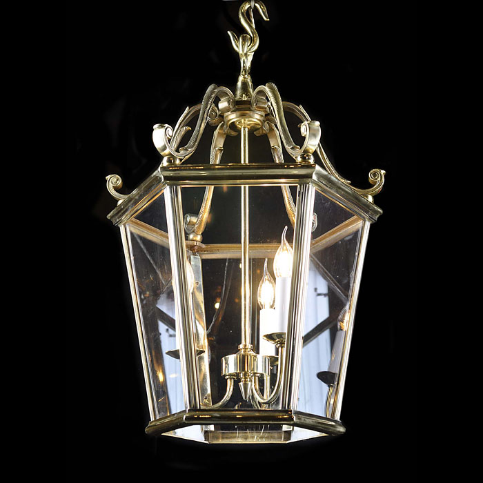 Georgian style brass lantern with glass panesl
