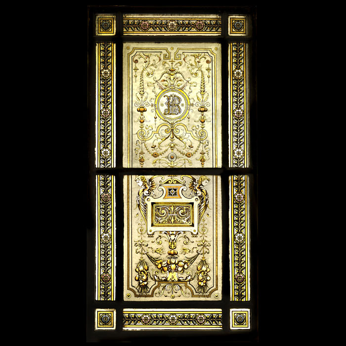 Antique Neo Renaissance Glass Window with Arabesque Motifs
