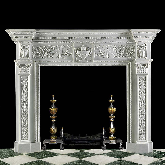 Italian neoclassical white marble fireplace surround   