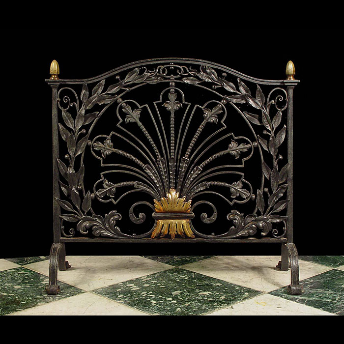Antique Victorian Wrought Iron Fire Guard in an ornate Arts and Crafts manner
