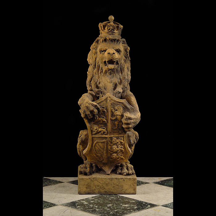 A crowned stoneware antique lion    