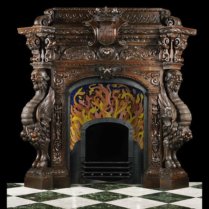 Extraordinary Spanish Mannerist carved pine fireplace surround    