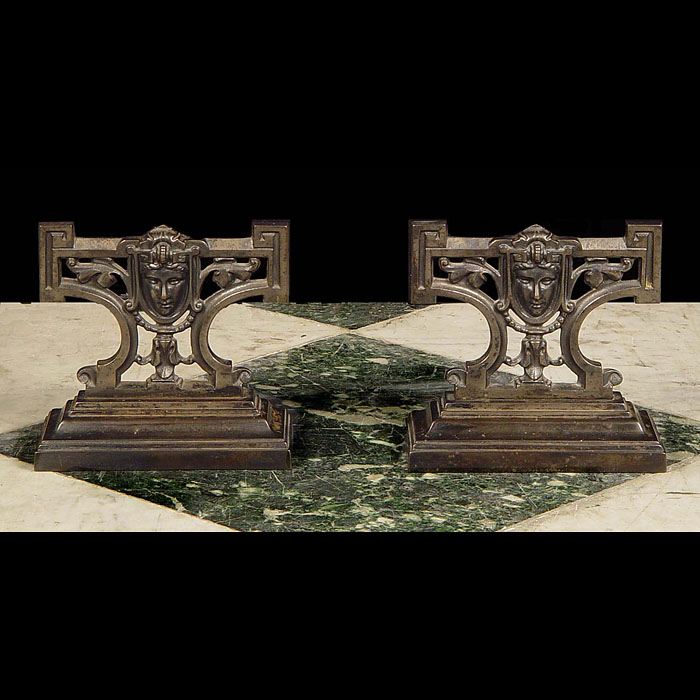Cast Iron Greek Revival Style Fire Dogs 