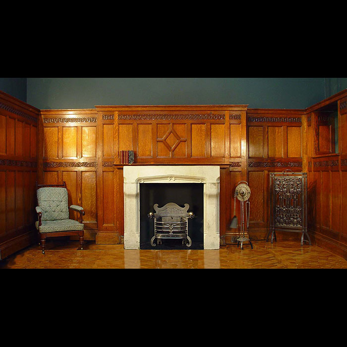 Antique Panelled Oak Arts and Crafts Room with an ornate frieze

